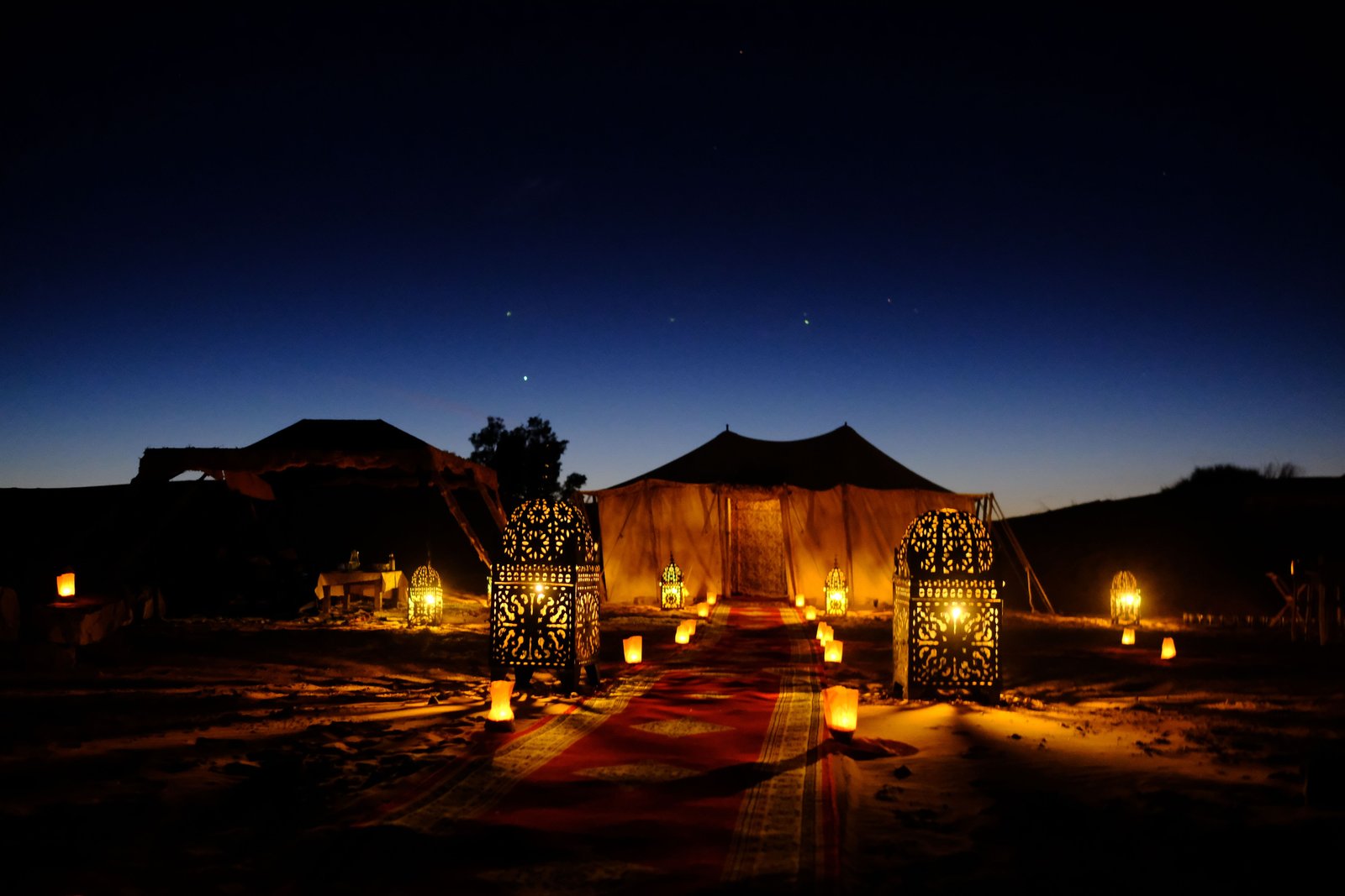 Berber desert camp under starry Sahara sky