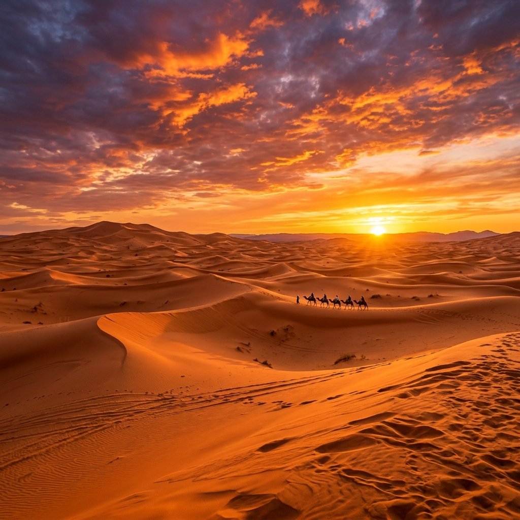 Sahara sunset over Erg Chebbi dunes